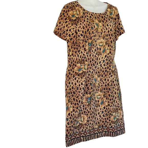 Vintage Hawaiian Floral Animal Print Dress Women's 10 Short Sleeve Back Zip - Picture 9 of 12